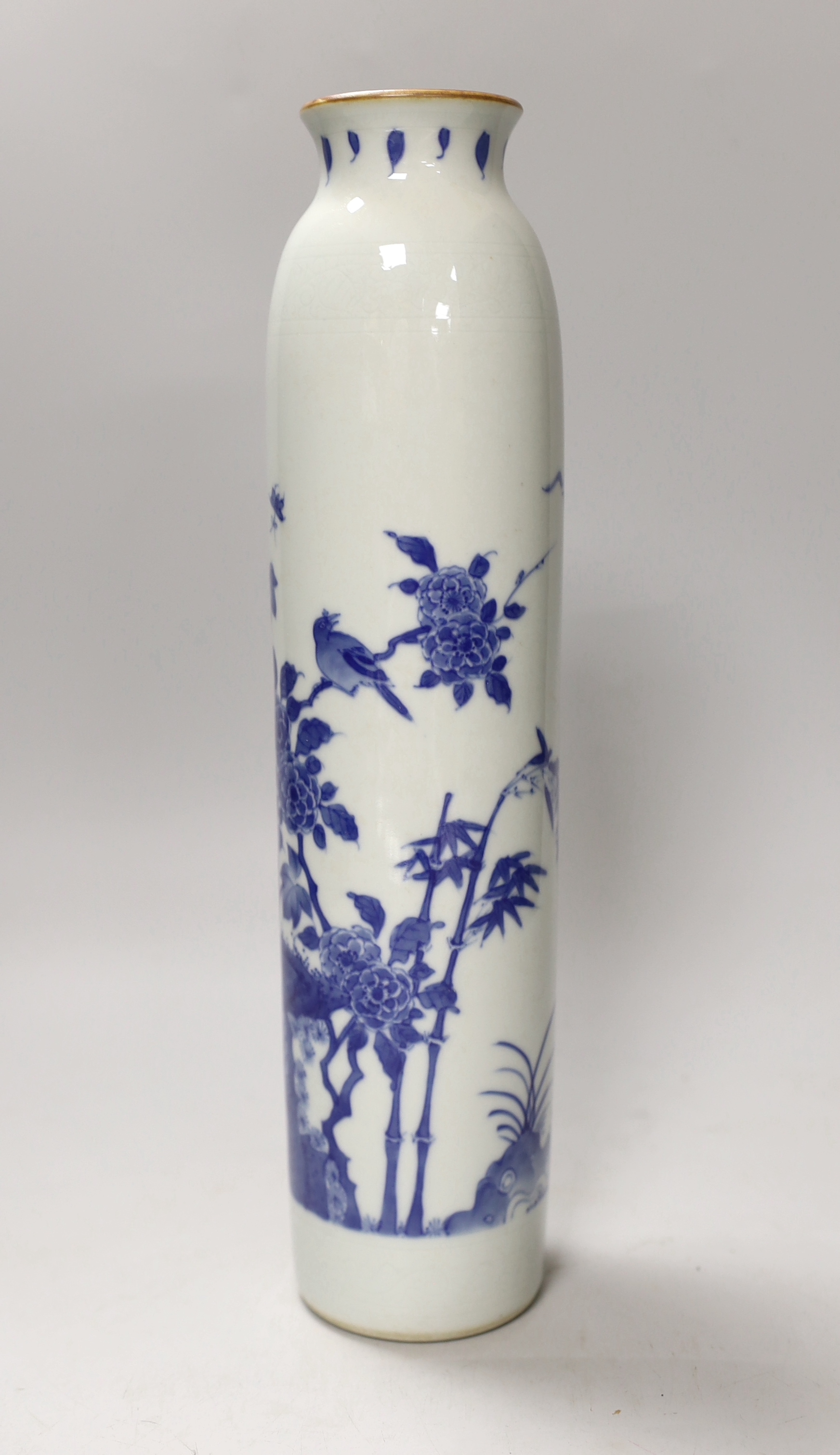 A Chinese blue and white sleeve vase, 33cm